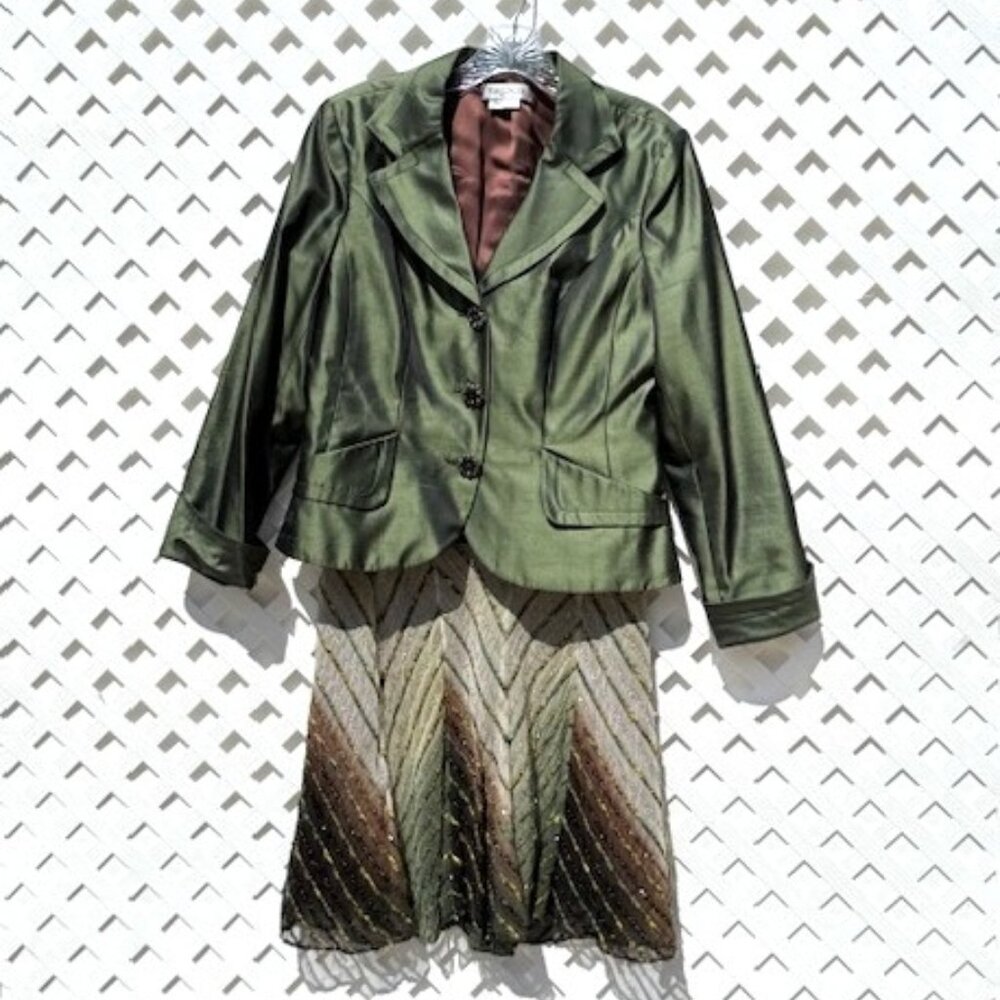 GORGEOUS KAY UNGER GREEN BLUE SUIT-SKIRT SET SKIRT